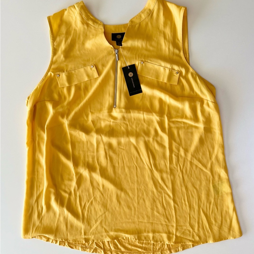 NWT -  JM Collection Women’s Yellow Blouse Sleeveless Zip Top Size XL